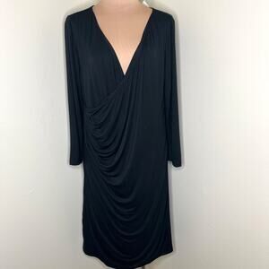 Loft Ann Taylor Dress Large Maternity Women Black Drape Ruched V-Neck Versatile